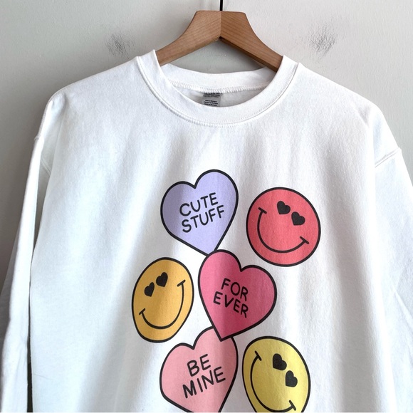 Smiley Valentines Hearts Crewneck Sweatshirt - Picture 3 of 11